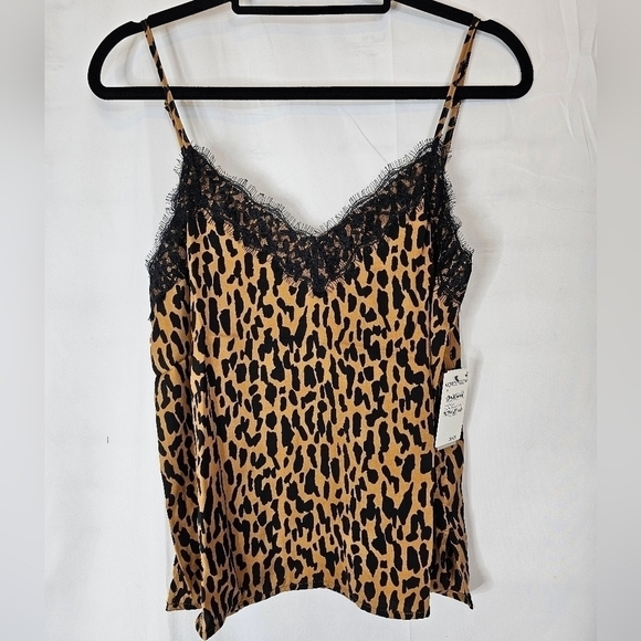Bp satin lace leopard animal print camisole in size Small black and gold NWT - Picture 1 of 7